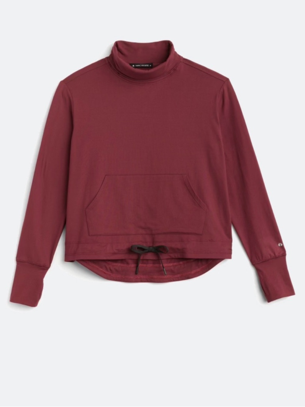 Women's Maroon Pullover cowl neck with Front Pocket and Drawcord